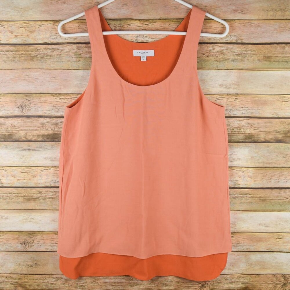 Equipment Womens S Small Orange Shades Tank Top Sleeveless Scoop Neck Round Hem